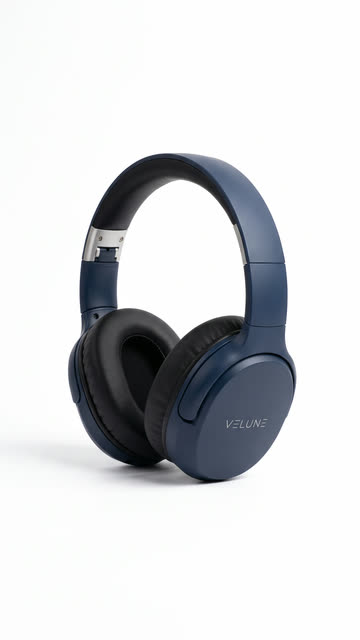 Navy over-ear headphones on a plain white background