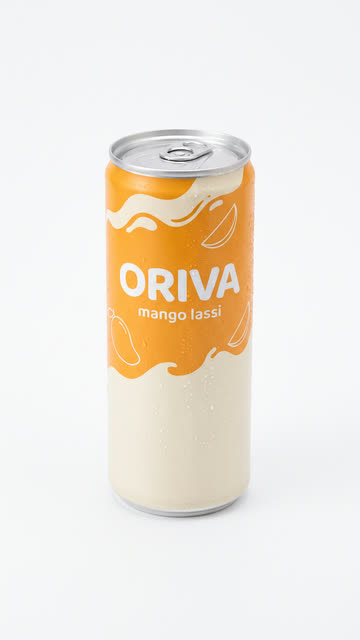 Can of mango lassi on a plain white background